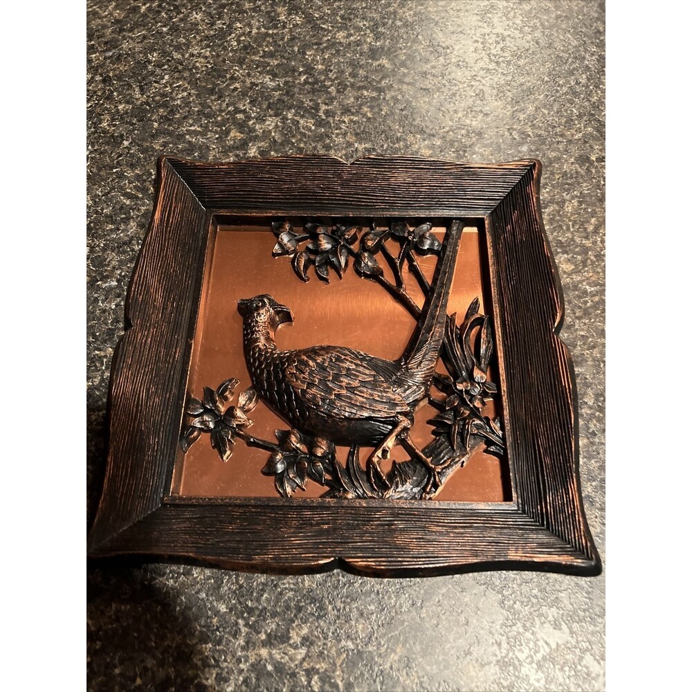 Vtg Copper Craft Guild 3D Copper Picture Pheasant Bird Roadrunner Mirrored Back